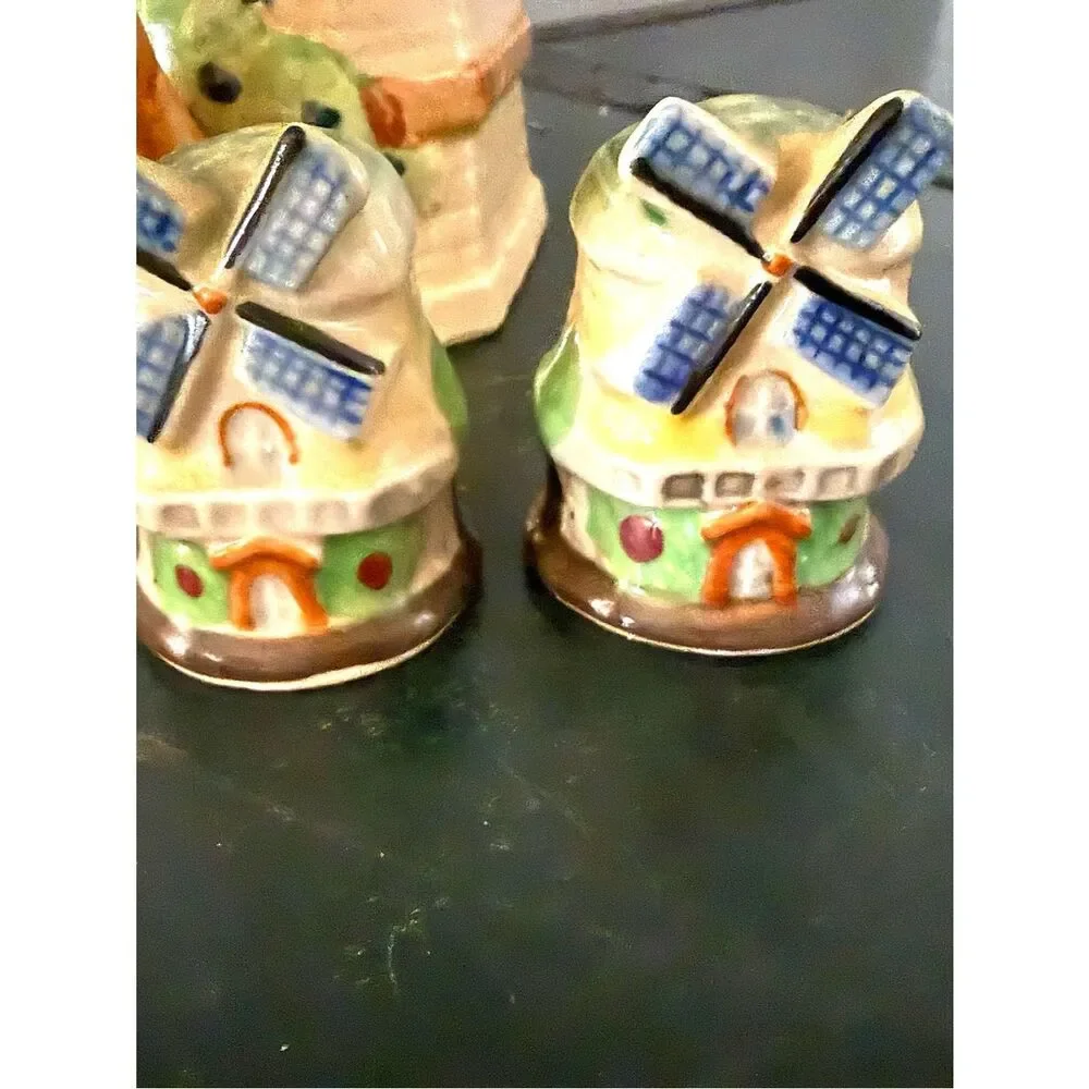 Vintage Japan Windmill Teapot 2 Cup With Salt And Pepper Shakers
